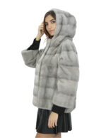 Damen Saphirpel Nerz Kapuzenjacke 48 Ärmel Dreiviertellänge horizontale Verschlusshaken – Bild 3