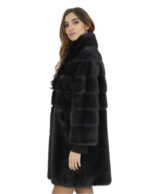 Mink fur jacket 86 cm long 44 horizontal and dark gray full leather 3/4 sleeve - Image 3