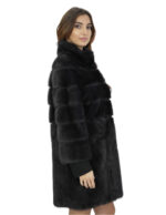 Mink fur jacket 86 cm long 44 horizontal and dark gray full leather 3/4 sleeve - Image 4