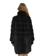 Mink fur jacket 86 cm long 44 horizontal and dark gray full leather 3/4 sleeve - Image 6