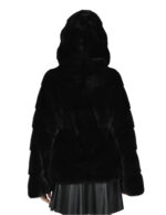 Black mink fur jacket belt inner leather 42 hood long sleeve horizontal - Image 6