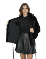 Black mink fur jacket belt inner leather 42 hood long sleeve horizontal - Image 7