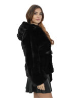 Black mink fur jacket belt inner leather 46 hood long sleeve horizontal - Image 4