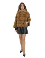 Women's 48 gold gold bell-sleeved mink fur jacket 58 cm long - Image 5