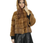Giacca pelliccia visone manica campana 48 donna gold lunga 58 centimetri