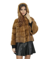 Giacca pelliccia visone manica campana 48 donna gold lunga 58 centimetri