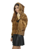 Women's 48 gold gold bell-sleeved mink fur jacket 58 cm long - Image 3