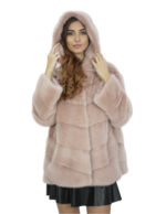 Giacca a campana pelliccia visone 52 tortora donna cappuccio modello a taglio trasversale