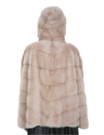 Glockenjacke aus 52 taupefarbenem Pelzpelz für Damen mit Kapuze mit Kreuzschnitt – Bild 6