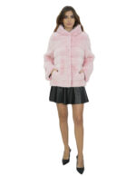 Pink Mink Jacket Soft Fur 46 Hood Long Sleeve Closure Hooks - Image 5