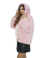 Pink Mink Jacket Soft Fur 46 Hood Long Sleeve Closure Hooks - Image 3