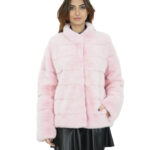 Giacca visone rosa pelliccia morbida 46 collo pistagna manica lunga chiusura ganci