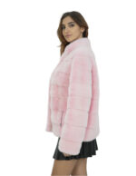 Giacca visone rosa pelliccia morbida 46 collo pistagna manica lunga chiusura ganci
