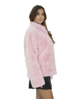 Giacca visone rosa pelliccia morbida 46 collo pistagna manica lunga chiusura ganci
