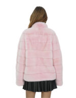 Giacca visone rosa pelliccia morbida 46 collo pistagna manica lunga chiusura ganci