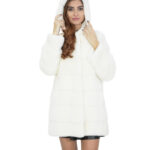Bianco ottico pelliccia cappotto 46 visone manica lunga orizzontale chiusura ganci tasche esterne