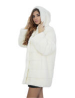 Оптическая белая шуба 46 норка с длинным рукавом горизонтальная застежка крючки внешние карманы — изображение 3