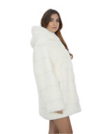 Оптическая белая шуба 46 норка с длинным рукавом горизонтальная застежка крючки внешние карманы — изображение 4