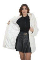 Оптическая белая шуба 46 норка с длинным рукавом горизонтальная застежка крючки внешние карманы — изображение 7