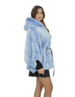 Светло-голубая накидка с капюшоном 48/54 Мех Норка Горизонтальный мех с капюшоном на подкладке — изображение 4
