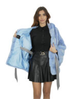 Светло-голубая накидка с капюшоном 48/54 Мех Норка Горизонтальный мех с капюшоном на подкладке — изображение 7