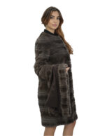 Studio B Nerzmantel 46 Pelz lang 98 cm lang mit Stoffkapuzenkragen und Fellbesatz auseinander – Bild 5