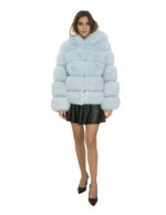 64 cm long jacket 44 light blue fox fur with long sleeves and hood - Image 5