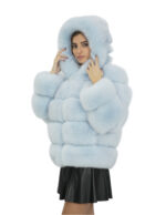64 cm long jacket 44 light blue fox fur with long sleeves and hood - Image 3