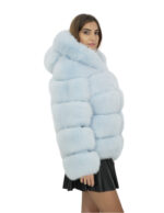 64 cm long jacket 44 light blue fox fur with long sleeves and hood - Image 4