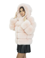 64 cm long jacket 42 powder pink fox fur with long sleeves and hood - Image 3