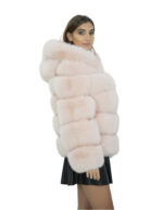 64 cm long jacket 42 powder pink fox fur with long sleeves and hood - Image 4