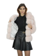 64 cm long jacket 42 powder pink fox fur with long sleeves and hood - Image 7