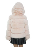 64 cm long jacket 44 powder pink fox fur horizontal knit with long sleeves and hood - Image 6