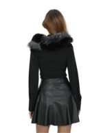 Colletto in pelliccia di volpe nero e grigio con lacci decorativi in raso