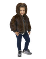 Mink fur bomber jacket for children 4 years with elastic zip hood - Image 3