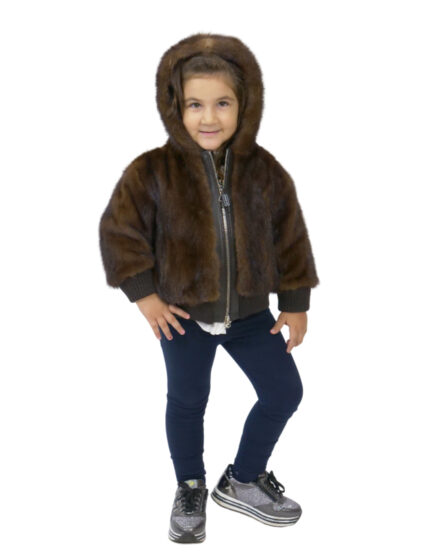 Bomber pelliccia visone per bambini 4 anni cappuccio zip elastico