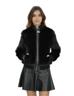 Giacca bomber con collo elastico 42 nero pelliccia visone manica lunga con elastico chiusura zip
