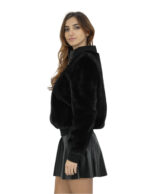 Bomber jacket with elastic collar 44 black fur mink long sleeve with elastic zip closure - Image 3