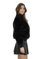 Bomber jacket with elastic collar 44 black fur mink long sleeve with elastic zip closure - Image 4