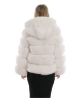 64 cm lange Jacke 42 Fuchsfelloptik weiß horizontale Verarbeitung mit langen Ärmeln und Kapuze – Bild 6