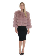 Kurze Jacke mit Dreiviertelärmeln rosa 42 Fuchsfell mit Ledertransport ohne Kragen – Bild 5