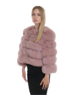 Kurze Jacke mit Dreiviertelärmeln rosa 42 Fuchsfell mit Ledertransport ohne Kragen – Bild 3