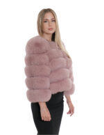 Kurze Jacke mit Dreiviertelärmeln rosa 42 Fuchsfell mit Ledertransport ohne Kragen – Bild 4