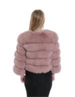 Kurze Jacke mit Dreiviertelärmeln rosa 42 Fuchsfell mit Ledertransport ohne Kragen – Bild 6