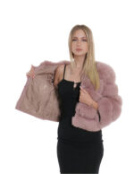 Kurze Jacke mit Dreiviertelärmeln rosa 42 Fuchsfell mit Ledertransport ohne Kragen – Bild 7