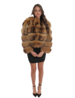 Giacca corta manica tre quarti oro sfumato nocciola 38 pelliccia volpe con trasporto pelle