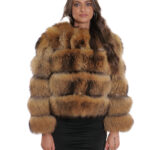 Giacca corta manica tre quarti oro sfumato nocciola 38 pelliccia volpe con trasporto pelle