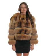 Giacca corta manica tre quarti oro sfumato nocciola 38 pelliccia volpe con trasporto pelle