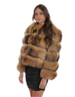 Giacca corta manica tre quarti oro sfumato nocciola 38 pelliccia volpe con trasporto pelle