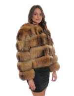 Giacca corta manica tre quarti oro sfumato nocciola 38 pelliccia volpe con trasporto pelle
